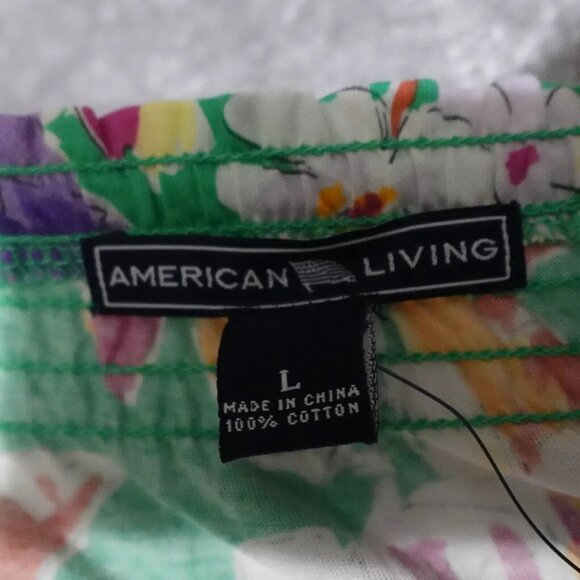 American Living Blouse Top Women's Large Floral Print Short Sleeve Drawstring - Picture 3 of 7